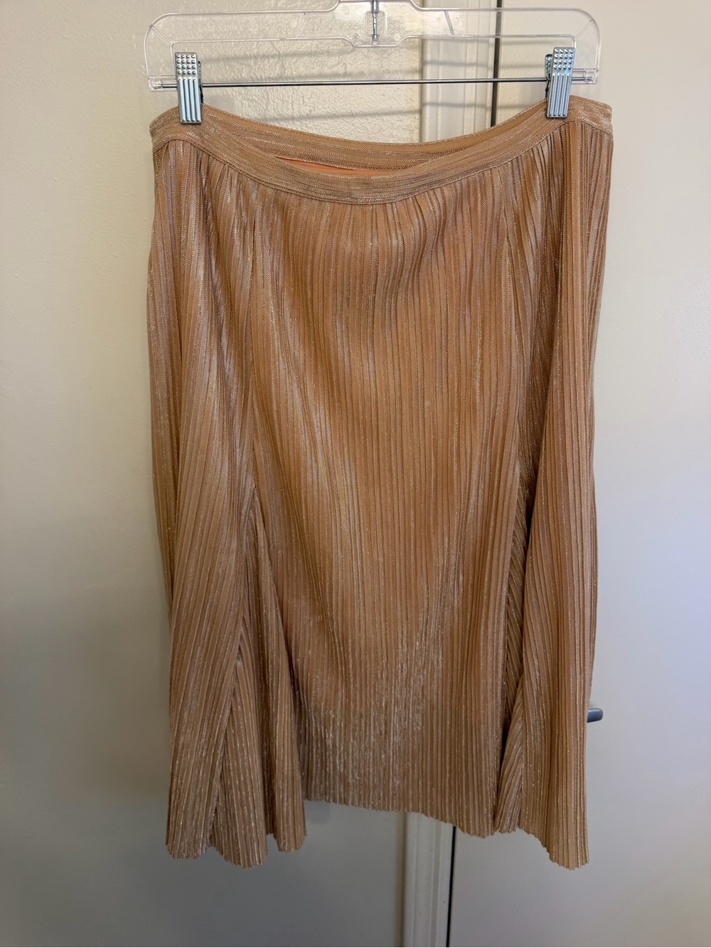 Maeve Ambra Pleated Midi Skirt Pink Rose Gold Metallic Size Large - Picture 8 of 8